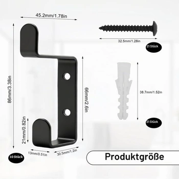 10 háčikov na akustické panely, 13mm háčiky na kabáty pre akustické panely, čierne háčiky na kabáty,