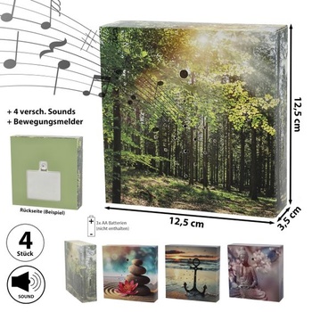 Soundbox 4 kusy s pohybovým senzorem | 12x12x3,5 cm karton/plast | Meditační zvuky, vlny, zpěv