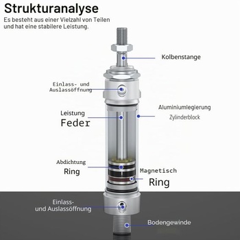 Mini pneumatický válec MAL, vrtání 20 mm, zdvih 75 mm s magnetem, dvojčinný, kompaktní kulaté tělo,