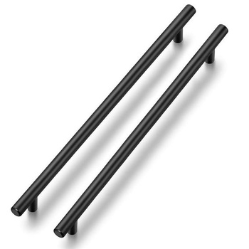 Úchytky Ravinte s 5 kusmi čiernej farby pre kuchynské skrinky v tvare T, 256 mm, stred s 5 otvormi:
