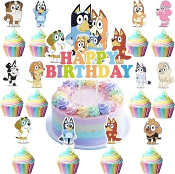 25 modrých ozdôb na muffiny so psami, ozdoby na narodeninové torty, ozdoby na torty so psami, ozdoby na