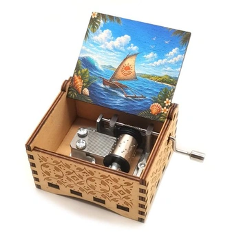 Dřevěná hudební skříňka Moana, gravírovaný dárek, ručně ovládaná hudební skříňka, hudební skříňka