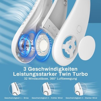 Timiyou krční ventilátor, tichý krční ventilátor s 360° prouděním vzduchu, hands-free bezlopatkový