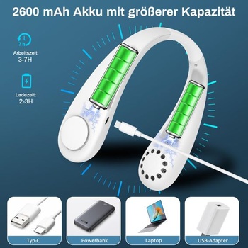Timiyou krční ventilátor, tichý krční ventilátor s 360° prouděním vzduchu, hands-free bezlopatkový