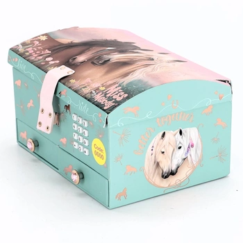 Depesche- CatLove 13612 Miss Melody-veľká tyrkysová, s motívom koňa a ružovým zlatom, šperkovnica s