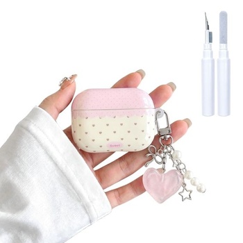 Puzdro Reownest kompatibilné s AirPods Pro 3 s čistiacou sadou, roztomilý ružový bodkovaný vzor s
