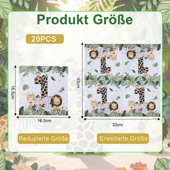 Dětské narozeninové ubrousky, ubrousky Jungle Safari k 1. narozeninám, motiv zvířátek z džungle,