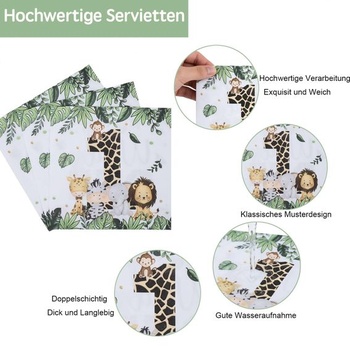 Dětské narozeninové ubrousky, ubrousky Jungle Safari k 1. narozeninám, motiv zvířátek z džungle,