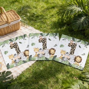 Dětské narozeninové ubrousky, ubrousky Jungle Safari k 1. narozeninám, motiv zvířátek z džungle,
