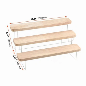 Stojan na koření SINJEUN, 2dílný, 3 patra, organizér do kuchyňské linky o průměru 30 cm, dřevěný a