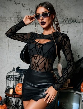 Dámský sexy síťovaný top Avidlove s dlouhým rukávem, síťovaný, festivalový outfit XXL, geometrický,
