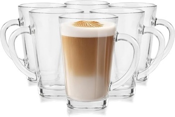 Glasmark KROSNO 1992 Sada pohárov na kávu, čaj, poháre s uchom, 6 kusov, 300 ml, káva, čaj, latte,