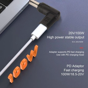 Nabíjecí adaptér USB-C samice na 6,0 mm x 3,7 mm samec, úhlový závit 90 stupňů, rychlé nabíjení PD
