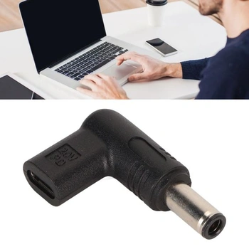 Nabíjecí adaptér USB-C samice na 6,0 mm x 3,7 mm samec, úhlový závit 90 stupňů, rychlé nabíjení PD