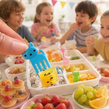 55 KS vidličiek na ovocie, detské bento boxy, príslušenstvo, špízy, zvieratká, špajle na jedlo,