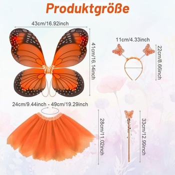 Dívčí motýlí kostým, 4 díly, fialová lesklá tutu sukénka s motýlími křídly, vhodné na narozeninové