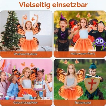 Dívčí motýlí kostým, 4 díly, fialová lesklá tutu sukénka s motýlími křídly, vhodné na narozeninové