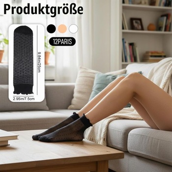 12 párov volánikových ponožiek pre ženy, priesvitné ponožky, tenké priehľadné ponožky, mäkké priedušné