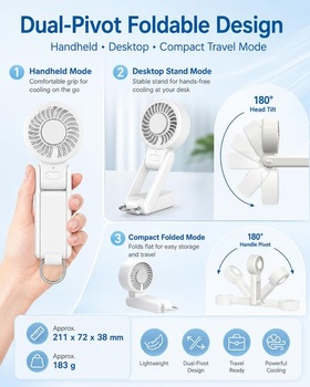 Ručný ventilátor s chladiacou doskou, skladací mini ventilátor s karabínou, prenosný ventilátor so 4