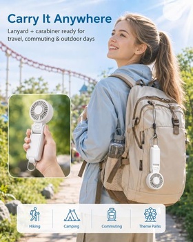 Ruční ventilátor s chladicí deskou, skládací mini ventilátor s karabinou, přenosný ventilátor se 4