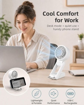 Ruční ventilátor s chladicí deskou, skládací mini ventilátor s karabinou, přenosný ventilátor se 4