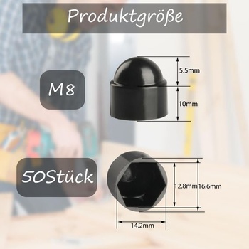 50 ks M8 čiernych plastových krytiek M8-50