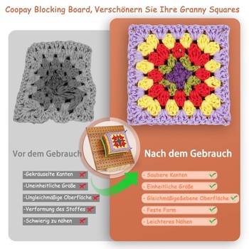 Háčkovaná blokovacia doska Coopay, 20 x 20 cm bambusová blokovacia doska na kľúče Babičkin štvorec,