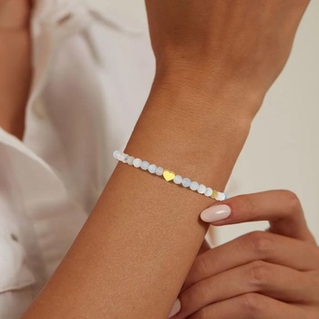 Dámsky náramok s korálkami RUBY, korálkami 4 mm a náramkami z nerezovej ocele pozlátené 18K zlatom vo