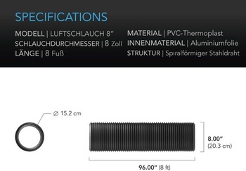 Flexibilní hliníkové potrubí AC Infinity o průměru 200 mm, vysoce výkonná čtyřvrstvá ochrana, délka