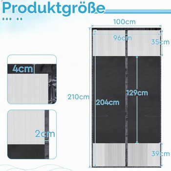 EFUTURETIME síť proti hmyzu na balkonové dveře 100 x 210 cm, magnetická, se zástěnou na soukromí