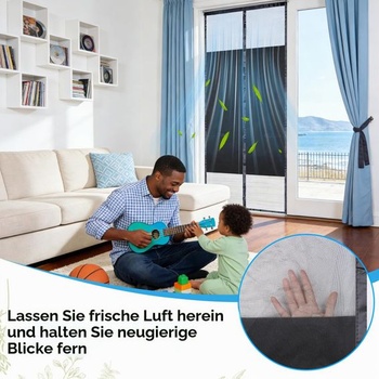 EFUTURETIME síť proti hmyzu na balkonové dveře 100 x 210 cm, magnetická, se zástěnou na soukromí