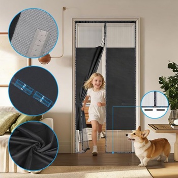 EFUTURETIME síť proti hmyzu na balkonové dveře 100 x 210 cm, magnetická, se zástěnou na soukromí