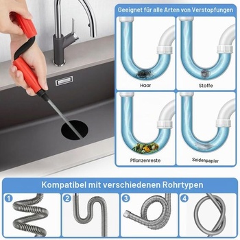 Spirála na čištění potrubí, flexibilní spirála na čištění odpadů (5 m x 6 mm)