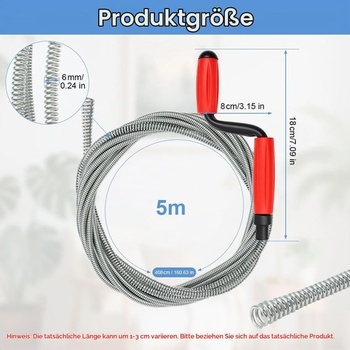 Spirála na čištění potrubí, flexibilní spirála na čištění odpadů (5 m x 6 mm)