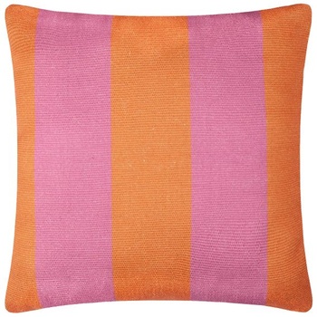 Nábytok. Tkaná vonkajšia vankúšová deka s pruhmi – oranžová/ružová – 59 x 59 cm oranžová/ružová