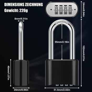 Kombinovaný visací zámek Diyife DETAL125L
