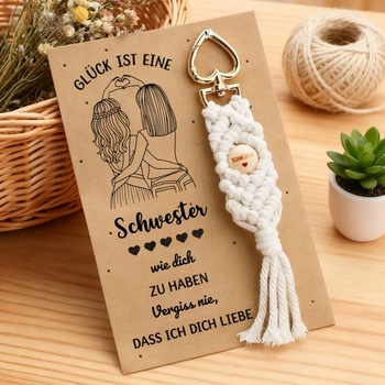 Prívesok na kľúče s prianím pre sestru, darčeky pre narodeniny, biela