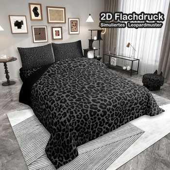 Posteľná súprava Homewish čierna, imitácia leopardej potlače, 135x200cm, povlak na perinu s potlačou