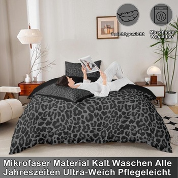 Posteľná súprava Homewish čierna, imitácia leopardej potlače, 135x200cm, povlak na perinu s potlačou