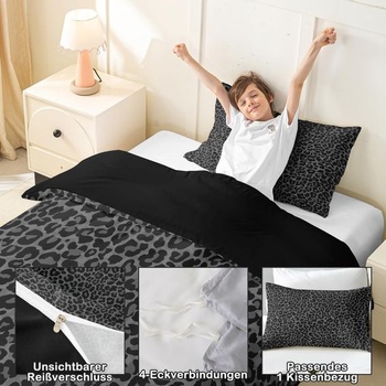 Posteľná súprava Homewish čierna, imitácia leopardej potlače, 135x200cm, povlak na perinu s potlačou