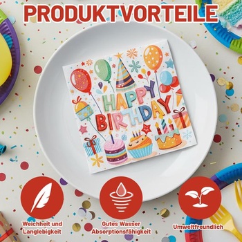 40 narodeninových obrúskov, obrúsky k narodeninám, farebné stolové dekorácie s hviezdami a symbolmi