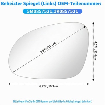 Náhradné sklo zrkadla Mingke pre Volkswagen (VW) Golf 5 MK5 2003-2009, Passat B5.5 B6 2004-2011,