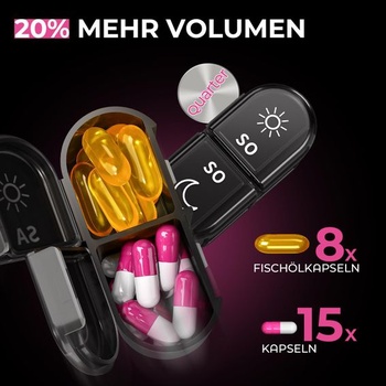 Doruimi 7-dňová krabička na tabletky (ráno a večer), ľahko otvárateľná, čierna