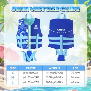 Detská záchranná vesta s nastaviteľnými popruhmi, Grestar Float Jacket, neoprénová plavecká pomôcka