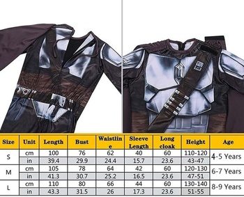 SINSEN Mandalorian kostým pre deti s helmou a pláštenkou, Star Wars filmové prevleky cosplay