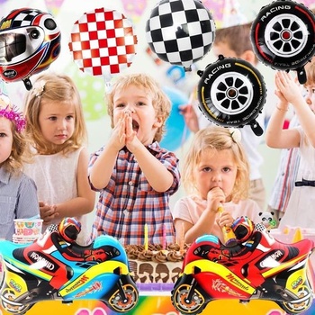 Motokrosové balóniky, závodná helma, narodeniny, párty, dekorácie, závodné auto, pneumatiky auta,