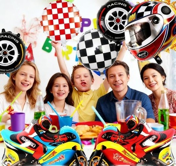 Motokrosové balóniky, závodná helma, narodeniny, párty, dekorácie, závodné auto, pneumatiky auta,