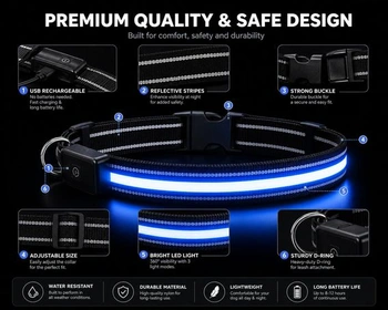 Obojek pro psy s LED světlem, dobíjecí, vodotěsný, 7 barev, nastavitelný obojek pro psy a kočky,