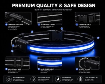 Obojok pre psov s LED svetlom, dobíjací, vodotesný, 7 farieb, nastaviteľný obojok pre psy a mačky,