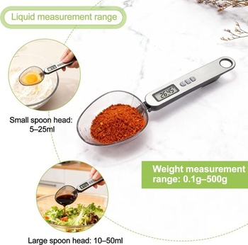 Digitálna odmerná lyžička, merateľná 500 g/0,1 g, 2 veľkosti hlavíc lyžičky, digitálna odmerná